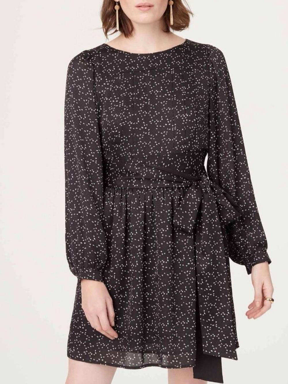 CLUB MONACO Womens Turple Dress Black Sheer Long Sleeve Midi Bird Print Size S